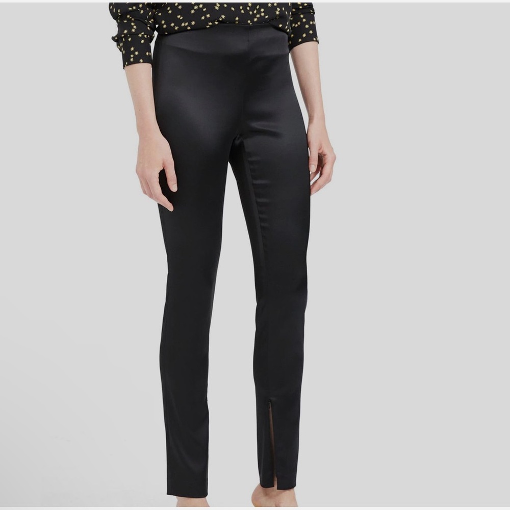 Theory Satin Skinny Zip-Cuff High-Rise Stretch black Trouser Pants sz.00